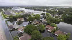 Aerial view of flooded neighborhood in Sarasota, Fla.