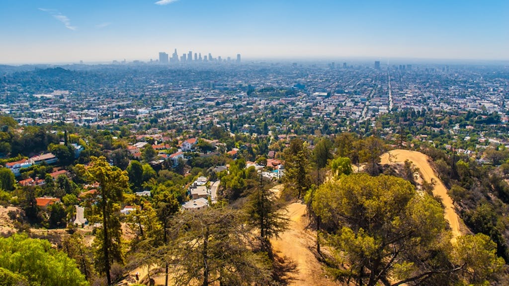 Los Angeles skyline in the distance