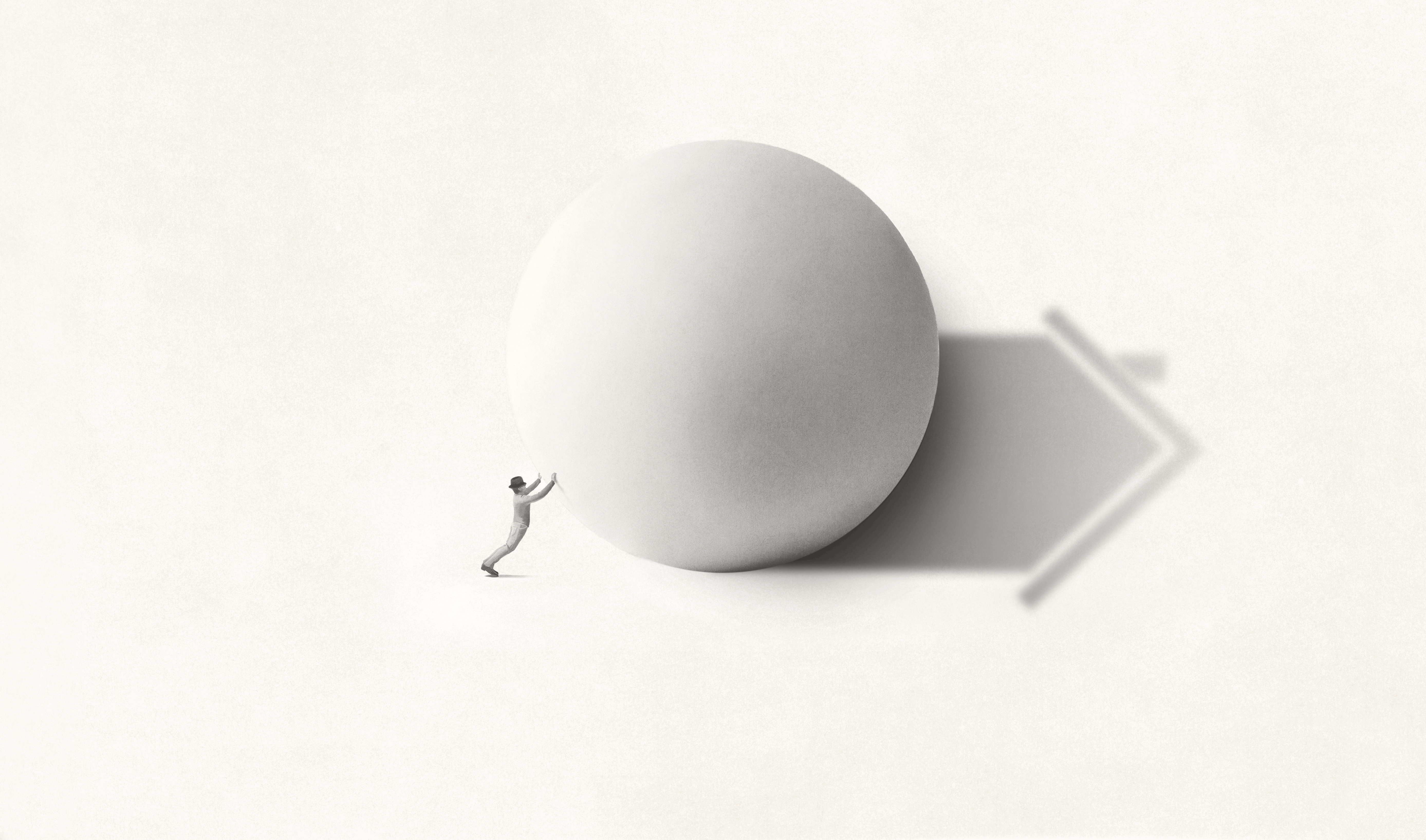 Hero image of a man pushing a ball, making a shadow of a home for Pro Builder Insurance feature