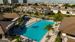 Pool at community clubhouse in new-home development Pool at community clubhouse in new-home development