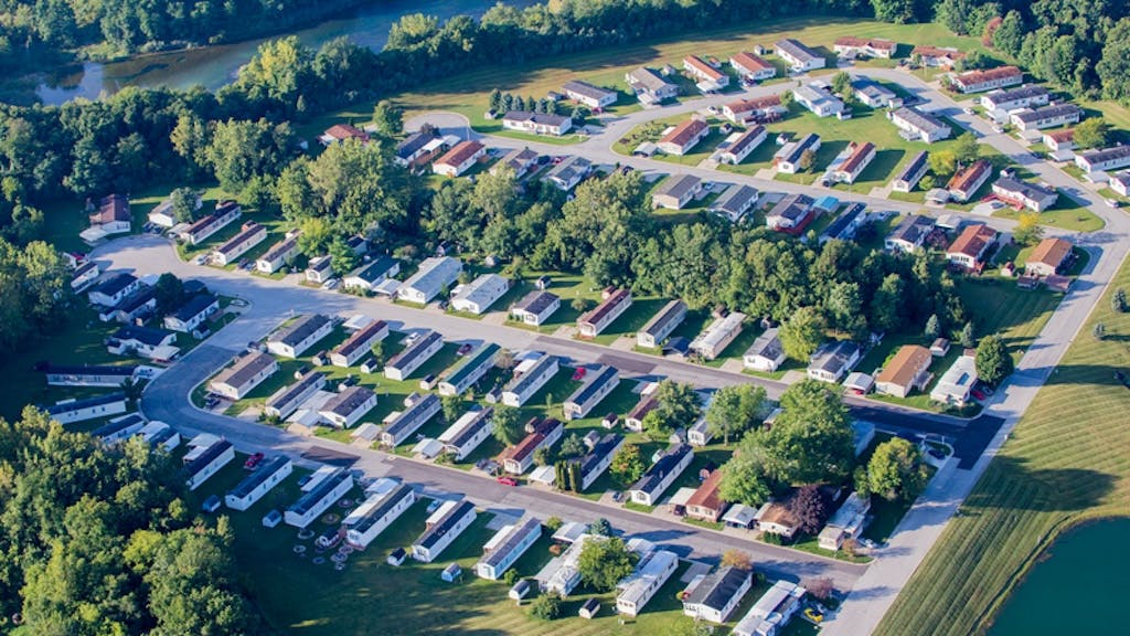 Aerial view of manufactured housing community