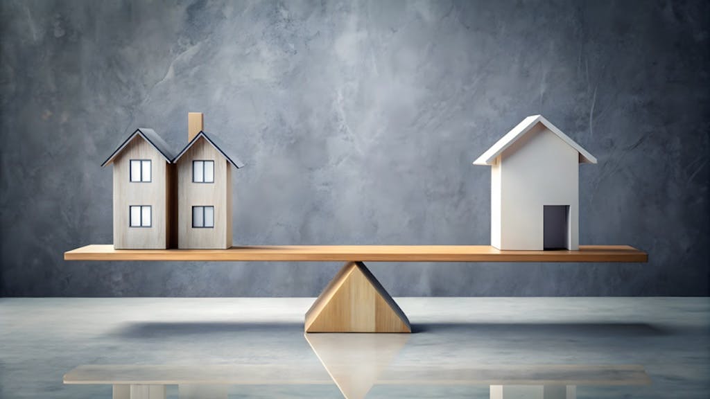 Houses on a scale indicate a balanced housing market