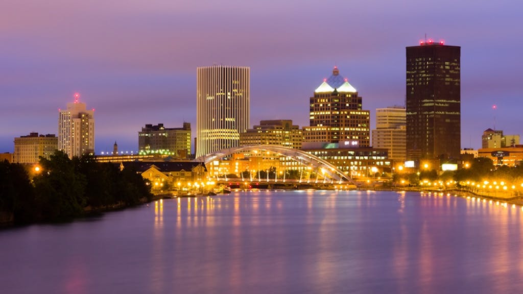 Rochester, N.Y. skyline at dusk