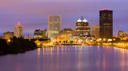 Rochester, N.Y. skyline at dusk