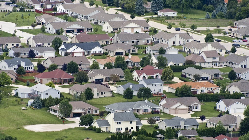 Aerial view of suburban homes