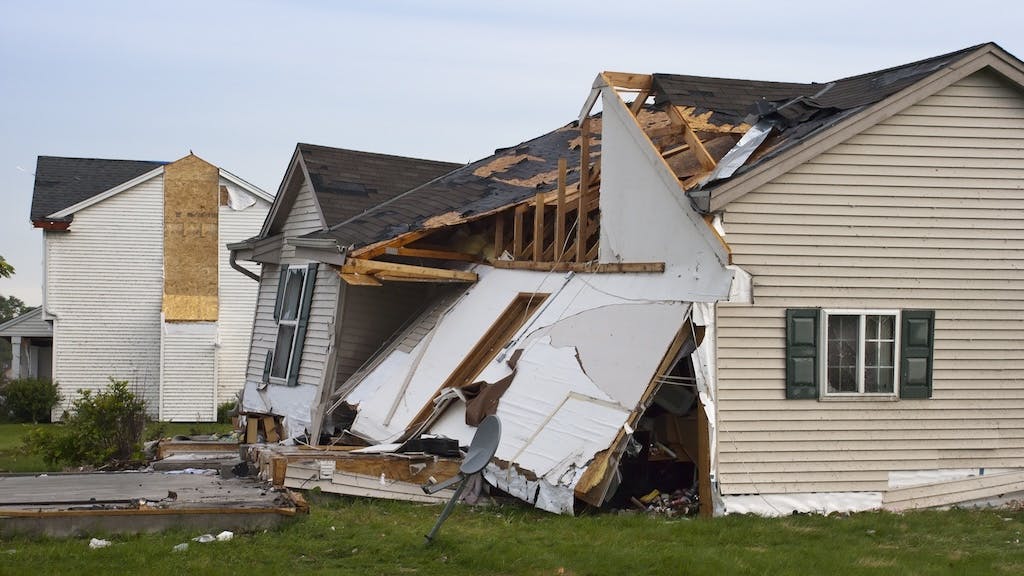 A home damaged from a tornado