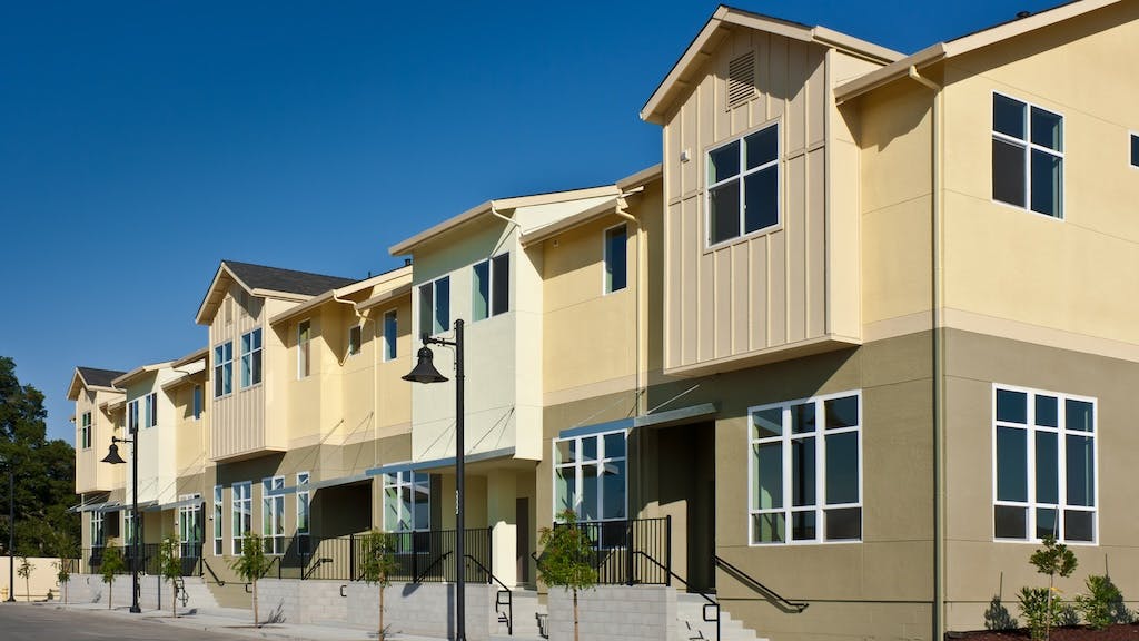 Row of recently constructed townhomes