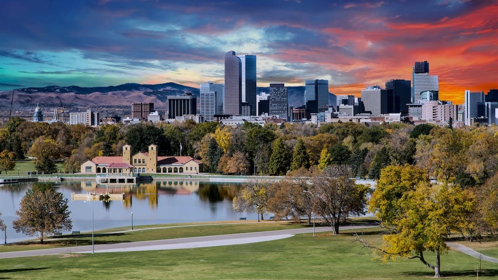 View of Denver skyline from City Park