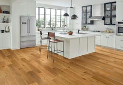 Bruce® Dogwood® Thatcher flooring from AHF Products is a low-gloss, white oak engineered plank hardwood measuring 7.5 inches wide by 7/16 inches thick, Bruce® Dogwood® Thatcher flooring from AHF Products is a low-gloss, white oak engineered plank hardwood measuring 7.5 inches wide by 7/16 inches thick,