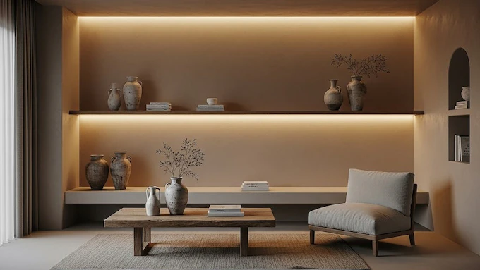 Sitting room designed with warm earth tones