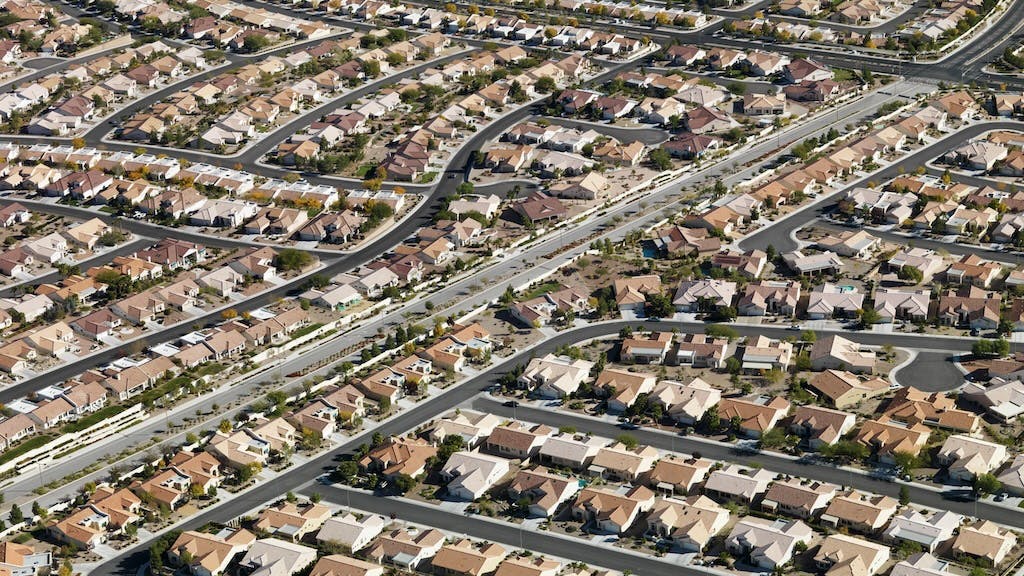 Aerial view of suburban homes