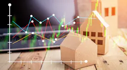 Model homes with graph showing home price growth