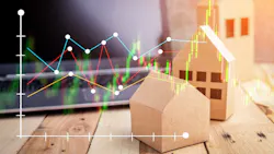 Model homes with graph showing home price growth