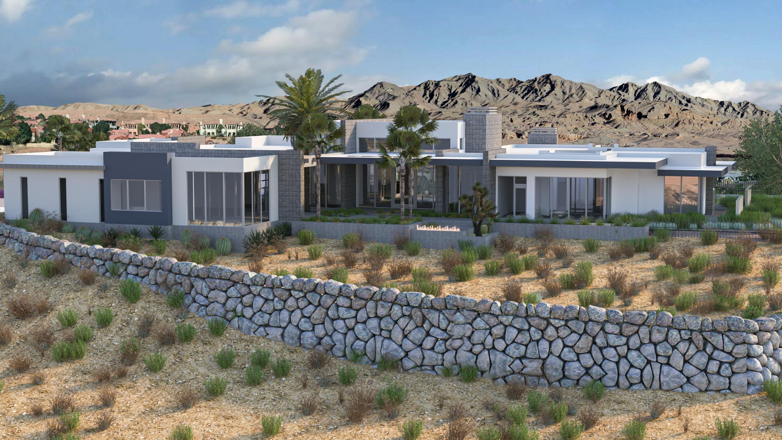 This rendering of the Carolla Build Idea Home shows how the Rockery Wall blends into the overall design and the natural landscape.