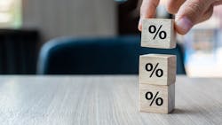 Blocks with percentage signs stacked on top of each other, indicating climbing mortgage rates Blocks with percentage signs stacked on top of each other, indicating climbing mortgage rates