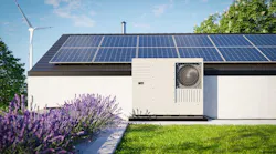 A home with solar panels and a heat pump