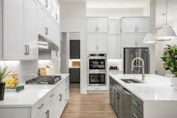 Upper cabinets help draw the eye upward, enhancing the airy, light feeling this kitchen offers. Upper cabinets help draw the eye upward, enhancing the airy, light feeling this kitchen offers.