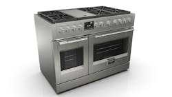 The 48” Sofia Pro Dual Range is a thoughtfully designed range that offers six burner positions and a trilaminate stainless steel griddle with the power to melt, simmer, saute and sear. In addition to the cooking surface, are two self-cleaning convection ovens equipped with telescoping racks. Sofia all gas and dual fuel ranges are the only professional 48” ranges on the market that offer a one-piece recessed porcelain burner bowl with an elegant matte black finish, making it extremely easy to clean spills and grease. The range also comes with heavy-duty cast-iron grates that allow for easy movement of pots and pans. The 48” Sofia Pro Dual Range is a thoughtfully designed range that offers six burner positions and a trilaminate stainless steel griddle with the power to melt, simmer, saute and sear. In addition to the cooking surface, are two self-cleaning convection ovens equipped with telescoping racks. Sofia all gas and dual fuel ranges are the only professional 48” ranges on the market that offer a one-piece recessed porcelain burner bowl with an elegant matte black finish, making it extremely easy to clean spills and grease. The range also comes with heavy-duty cast-iron grates that allow for easy movement of pots and pans.