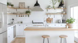 Small modern kitchen with open shelving