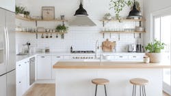 Small modern kitchen with open shelving Small modern kitchen with open shelving