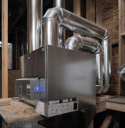 Energy recovery ventilators (ERVs) filter fresh incoming air and temper it with the temperature of exhaust air to relieve some burden on the home’s heating and cooling system. It also can add moisture to the incoming air, when needed. Photo Credit: Michael Lipman Photography Energy recovery ventilators (ERVs) filter fresh incoming air and temper it with the temperature of exhaust air to relieve some burden on the home’s heating and cooling system. It also can add moisture to the incoming air, when needed. Photo Credit: Michael Lipman Photography