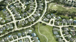 Aerial view of suburban neighborhood