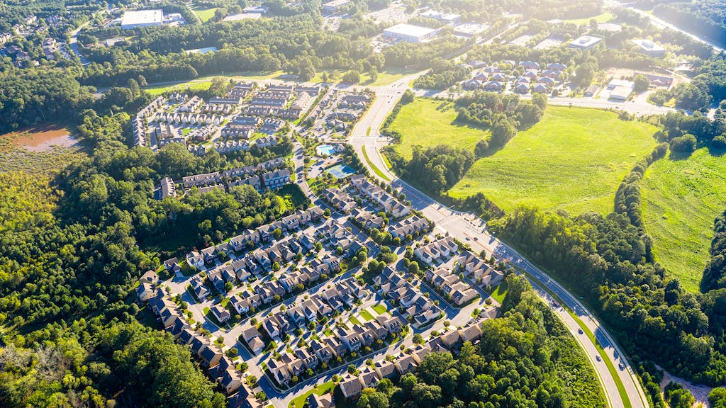 Aerial view of suburban homes