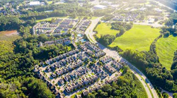 Aerial view of suburban homes