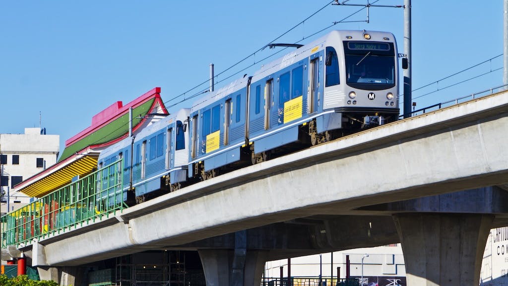 Train leaving the station in Los Angeles