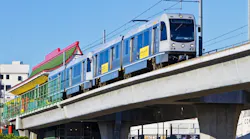 Train leaving the station in Los Angeles