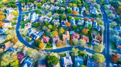 Aerial view of suburban neighborhood