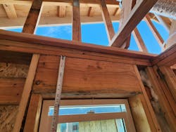 A common example of material waste is a very deep and heavy header over a small window opening in a gable-end wall, which is not only overkill but also leaves no opportunity to insulate. A common example of material waste is a very deep and heavy header over a small window opening in a gable-end wall, which is not only overkill but also leaves no opportunity to insulate.
