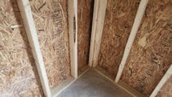 A open framed energy corner (aka “California corner”) allows insulation be installed further into the corner to improve the overall thermal performance of the wall. A open framed energy corner (aka “California corner”) allows insulation be installed further into the corner to improve the overall thermal performance of the wall.