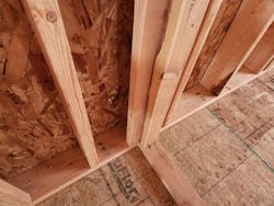 Similar to the energy corner, an open-framed partition tee creates room for insulation to be installed to the full extent of the exterior wall cavity. Similar to the energy corner, an open-framed partition tee creates room for insulation to be installed to the full extent of the exterior wall cavity.