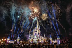 Fireworks over castle at Disney World Fireworks over castle at Disney World