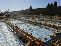 This is a best-practice example of a post-tension slab setup prior to a concrete pour. This is a best-practice example of a post-tension slab setup prior to a concrete pour.