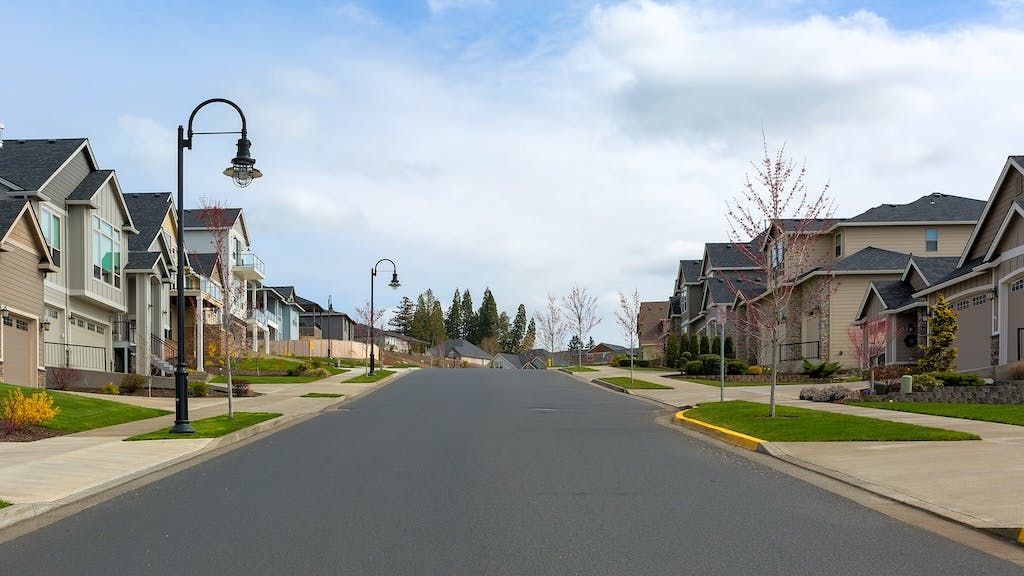 Suburban street lined with single-family homes