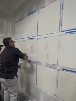 Muddskip being applied to drywall Muddskip being applied to drywall