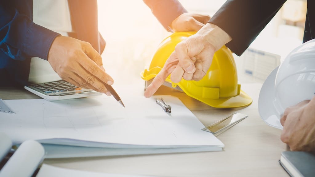 Construction team working together