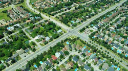 Aerial view of suburban homes