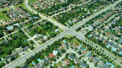 Aerial view of suburban homes Aerial view of suburban homes