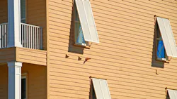 Storm shutters on a coastal home