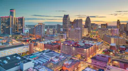 Detroit city skyline at night