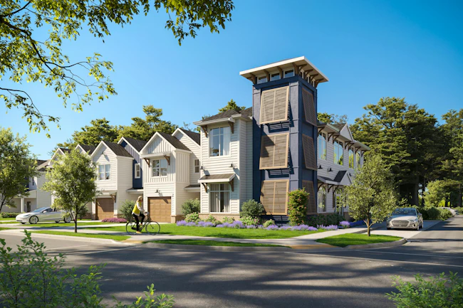 Indigo Cove in South Carolina's Lowcountry features three-bedroom build-to-rent townhomes surrounded by programmed and natural amenities.
