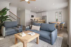 The ground-floor interior of the three-bedroom built-to-rent townhomes at Indigo Cove in Bluffton, S.C. The ground-floor interior of the three-bedroom built-to-rent townhomes at Indigo Cove in Bluffton, S.C.