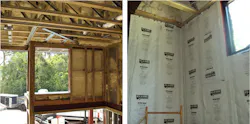 A hybrid approach of open-cell spray foam insulation in perimter wall frame cavities combined with a reflective insulation layer created a tight and continuous thermal envelope. A hybrid approach of open-cell spray foam insulation in perimter wall frame cavities combined with a reflective insulation layer created a tight and continuous thermal envelope.