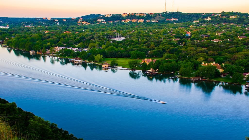 Homes along the riverfront in Austin, Texas