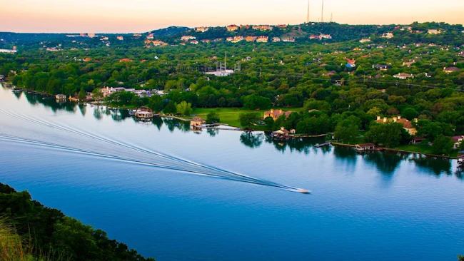 Homes along the riverfront in Austin, Texas