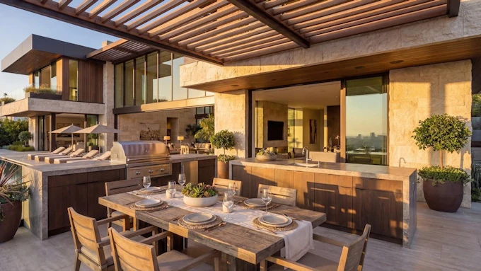 Many homeowners choosing to upgrade their outdoor spaces are adding outdoor kitchens.
