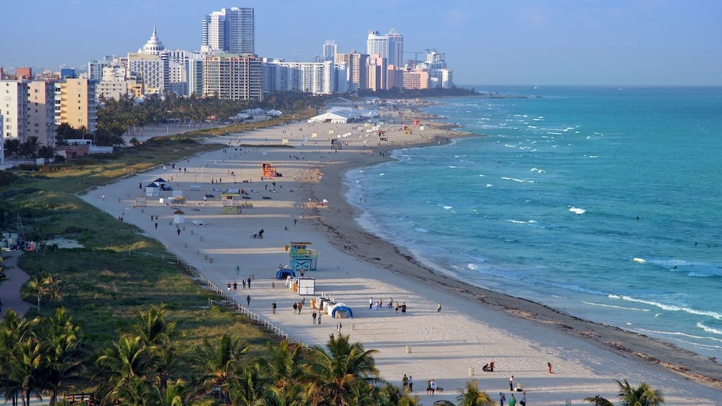 Miami Beach with city skyline in the background